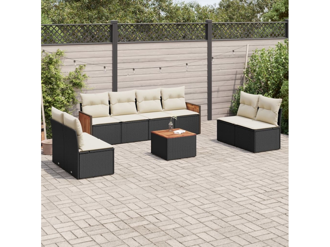 Vidaxl 9 Pcs Conjunto De Sofás P/ Jardim C/ Almofadões Vime Pe Preto