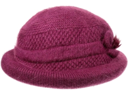 Gorro Feminino De Pele Sintética De Coelho, Quente, Em Tricô Roxo Escuro, Com Corte.