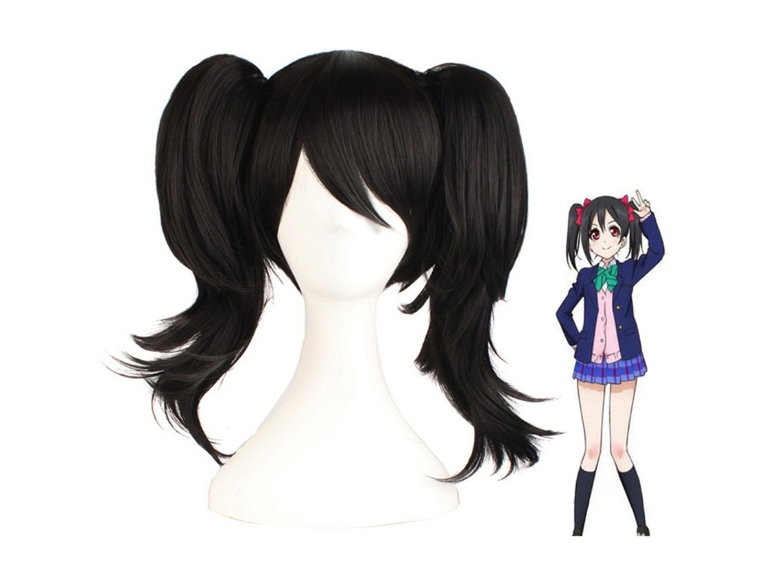 Elysve Peruca Para Cosplay De 22 Polegadas / 55 Cm (preta) — Compatível Com Acessórios De Cabelo Do Tipo "twin-tail"