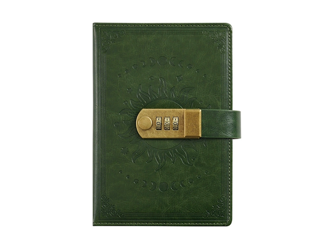 Agenda B6 Com Cadeado, Couro Com Senha, Estilo Manual Retrô, Caderno Estudantil, 13,5 X 19,8 Cm, Verde, Fs, A5