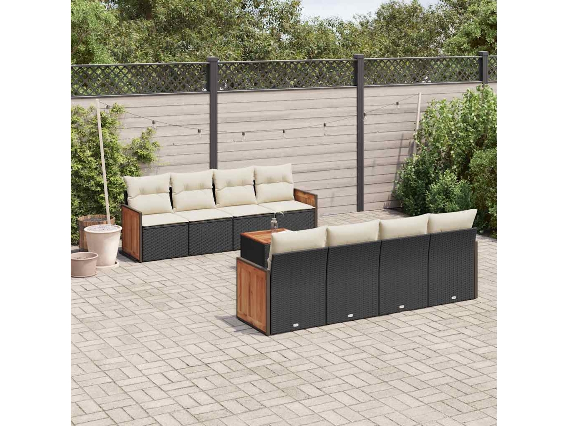 Vidaxl 9 Pcs Conjunto De Sofás P/ Jardim C/ Almofadões Vime Pe Preto