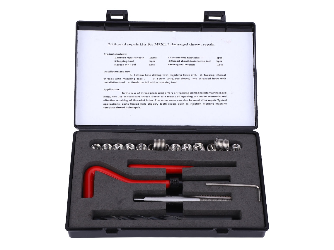 Kit De Reparo Roscas Com 20 Peças, Conjunto De Machos Rosca M9x1, 5 Em Aço Inoxidável Para Reparo De Roscas Internas