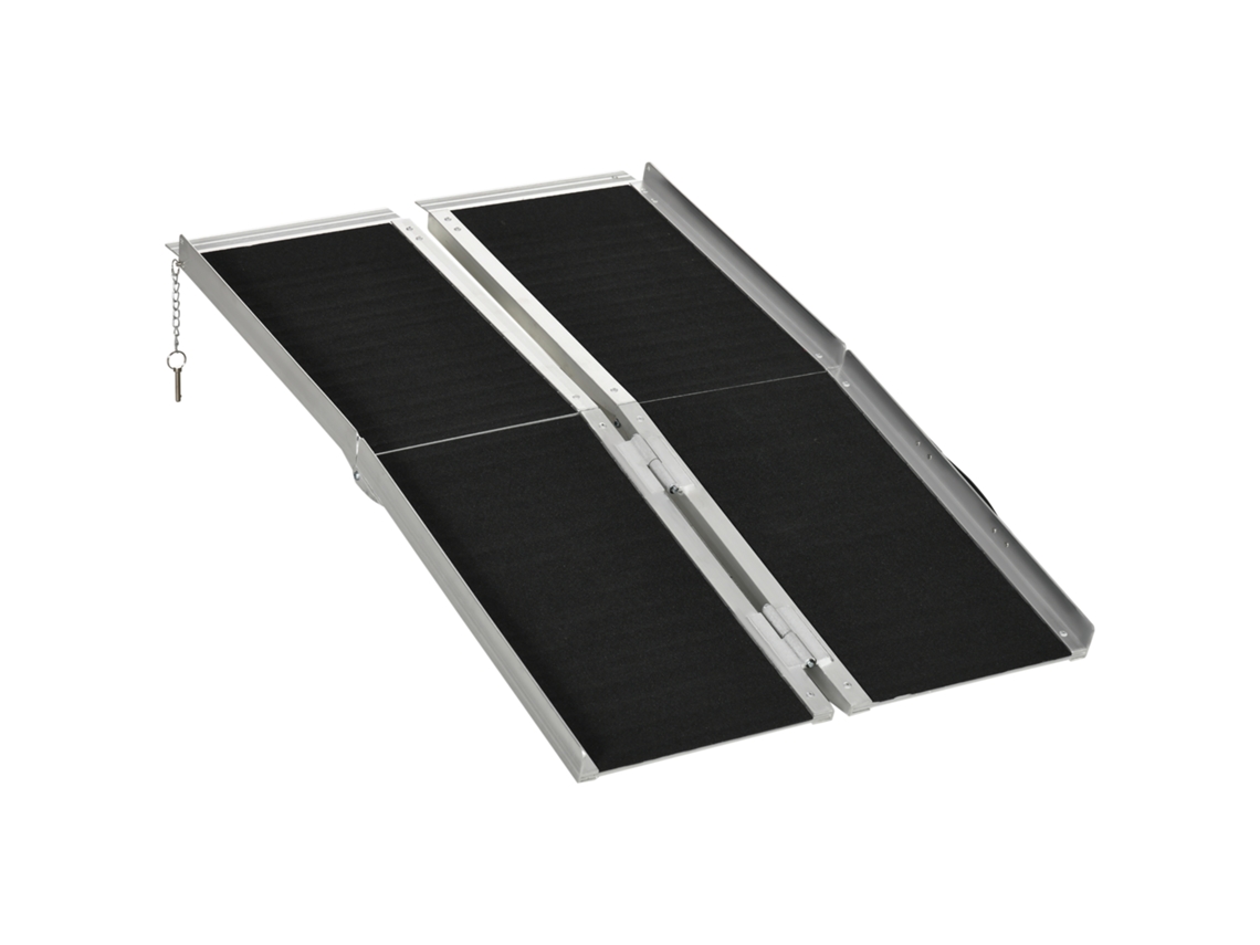 Rampa Dobrável Para Cadeira De Rodas, 122 X 73,5 Cm, Portátil, Em Alumínio, Com Soleira Antiderrapante, Preta.