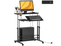 Secretária Elevatória com Rodas Tomadas e Entrada Usb Altura Ajustável e Painel Central Inclinado 80x60x59.5 95 Cm Preto Ge