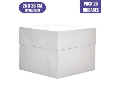 Caixa Para Bolo Quadrada Branca - 25 Cm (25 Uds)