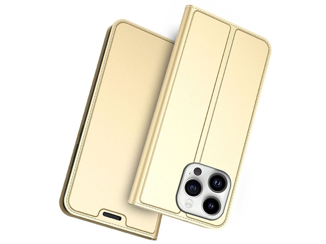 Capa Para Iphone 14 Pro Pele Sintética Anti-choque Magnética Com Porta-cartões Dourado