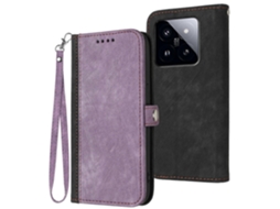 Capa De Couro Para Xiaomi 14 Pro Com Fivela Lateral E Alça De Mão Dupla Dobrável