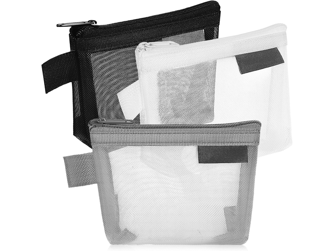 Conjunto de 3 carteiras portáteis de nylon com zíper para moedas, Maquiagem Necessária