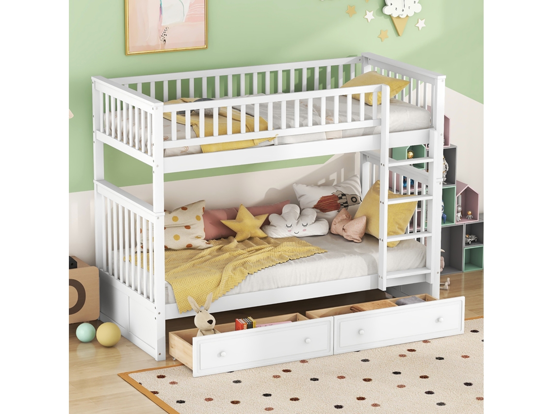 Cama De Berço 90x200cm Branca Com Gavetas Função Cabrio Para Crianças