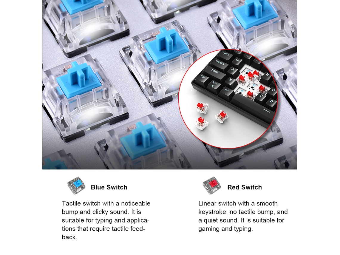 Teclado Mecânico Com Fio Usb De 61 Teclas Outemu, Retroiluminação Led, Interruptor Vermelho/azul, Hot Swap