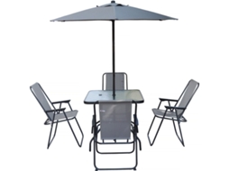 Mesa E Cadeiras Jardim Convivia - 4 Lugares-metal-cinzento Claro-guarda-sol