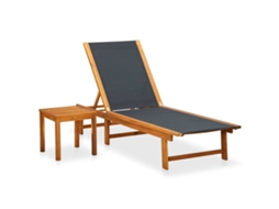 Vidaxl Espreguiçadeira Com Mesa Madeira De Acácia Maciça E Textilene