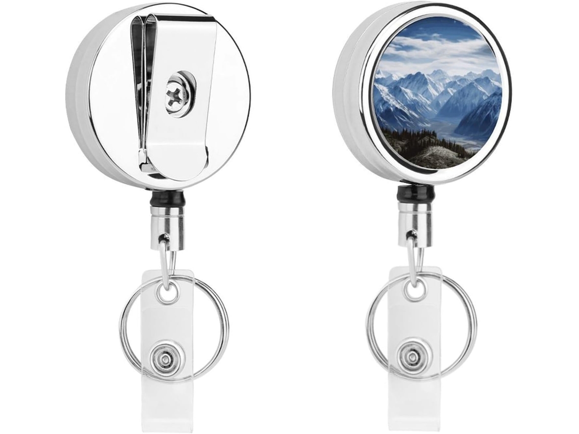 Porta Crachá Retrátil De Metal Mountain View Com Clipe, Portátil, Em Nylon, Com Cordão De Aço Inoxidável E Chaveiro De