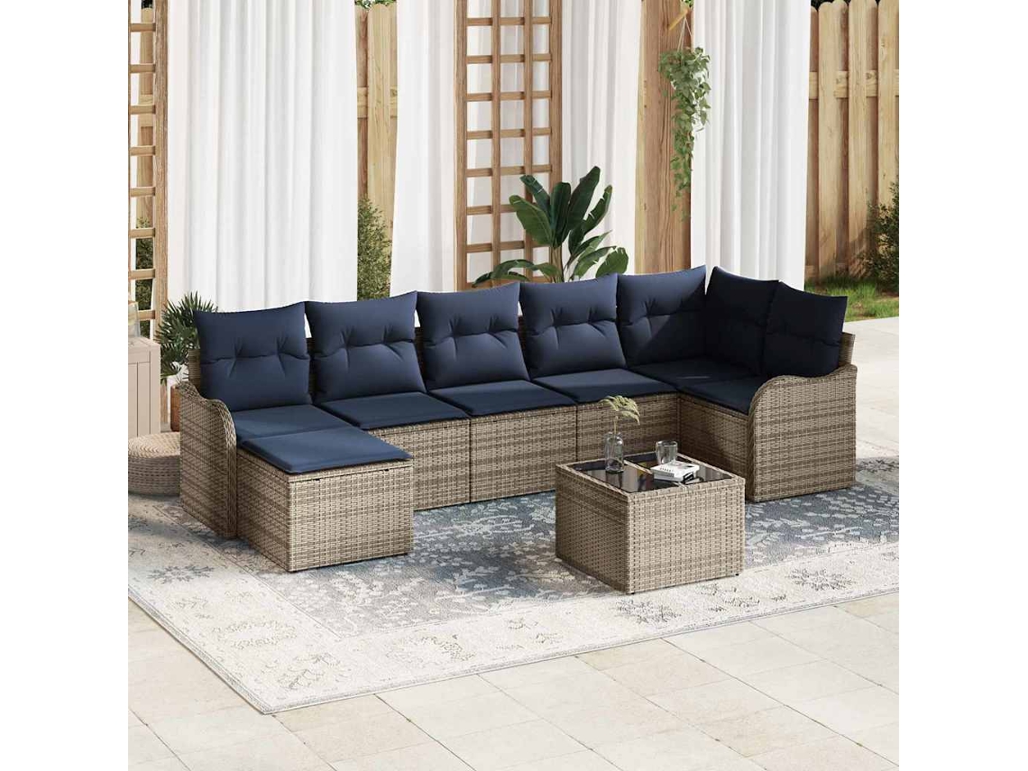 Vidaxl Conjunto De Sofá De Jardim 8 Pcs Cinzeto Rattan Sintético