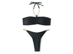 Biquíni Push Up Preto com Corrente Dourada Tamanho S