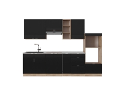 Cozinha Fame-line, 280cm, Pt Mármore, Preto Listrado / Carvalho Dourado, Carvalho De Força Dourado, Vicco