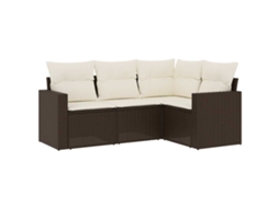 Conjunto de 4 Sofás de Jardim com Almofadões Vime Pe Castanho MAISON EXCLUSIVE (4 pcs)