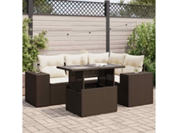 Vidaxl 5 Pcs Conjunto Sofás P/ Jardim C/ Almofadões Vime Pe Castanho