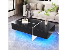 Mesa de centro Brilhante Preta e Branca com iluminação LED controlada por aplicativo (100x50x34,5 cm)