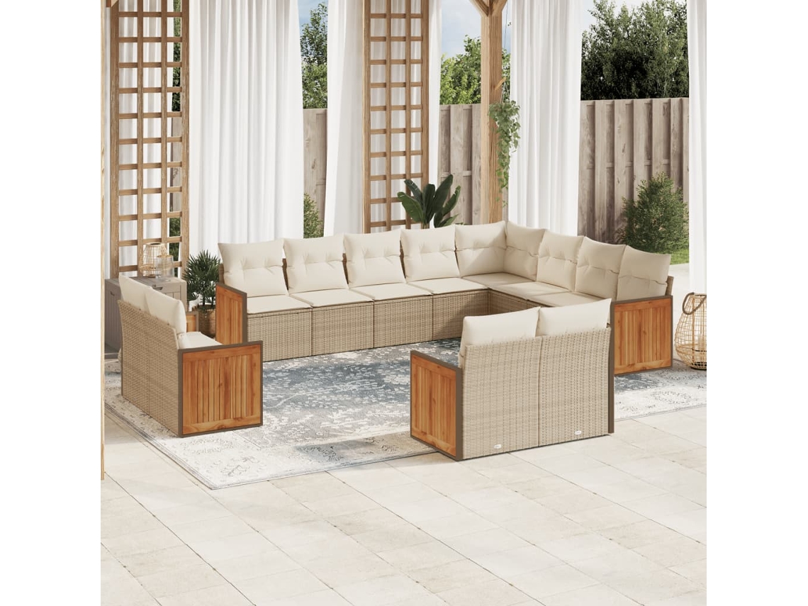 Vidaxl 12 Pcs Conjunto De Sofás P/ Jardim Com Almofadões Vime Pe Bege