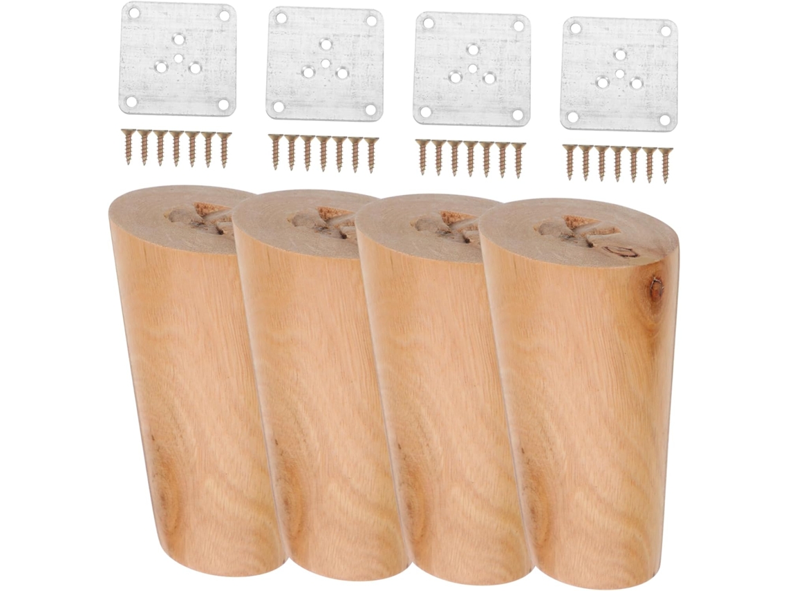 Conjunto De 4 Pés Cônicos Madeira Maciça Para Móveis, Ideais Para Sofás, Armários E Mesas Fáceis De Instalar Com Suporte