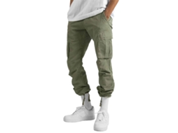Calças Cargo Masculinas de Perna Reta Casual com Cordão e Bolsos Verdes G