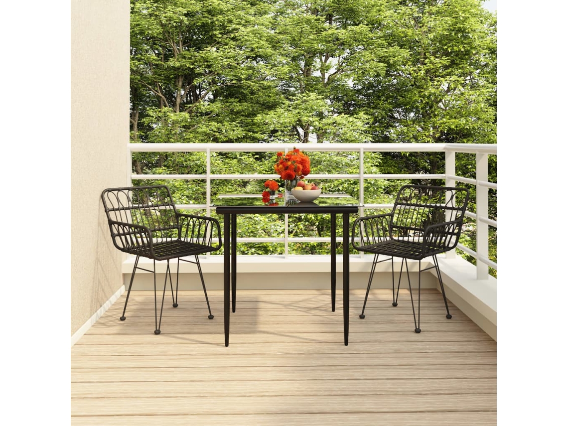 Conjunto De 3 Peças De Jantar Para Jardim Vime Pe Preto Dkd Home Decor