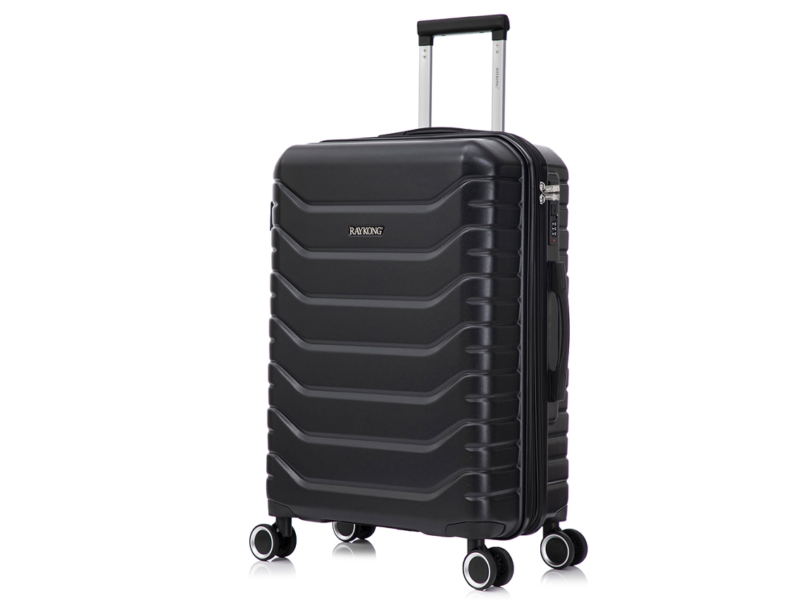 Mala Média Expansível Abspc 66x45x27,50 Cm 30 Cm Estendida | 82l 90l | 24 Polegadas | 23 Kg Com Fecho De Combinação Semi Rígido Preto Raykong