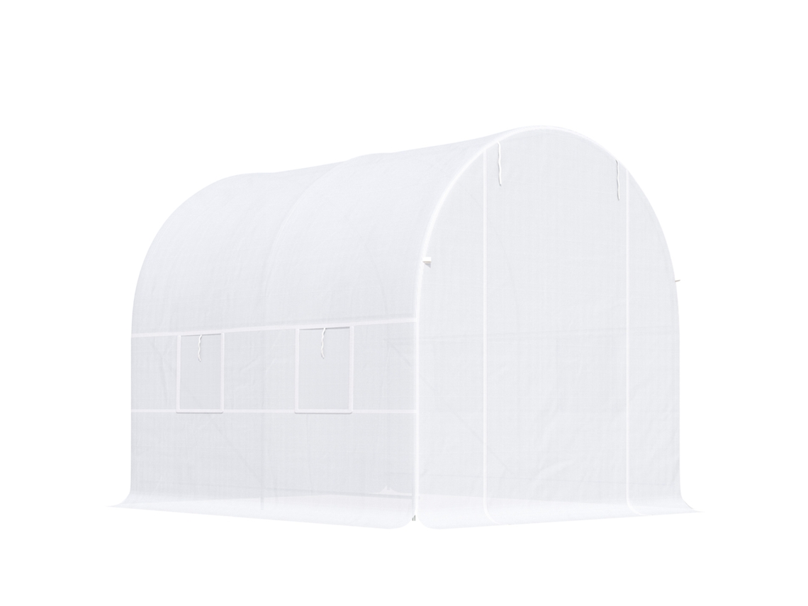 Estufa Tipo Branco Túnel 245x200x200cm Com Portas Enroláveis E 4 Janelas Cobertura De Pe Estrutura Metal