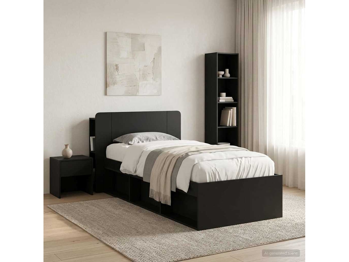 Vidaxl Cabeceira Com Armário Preto Derivados De Madeira