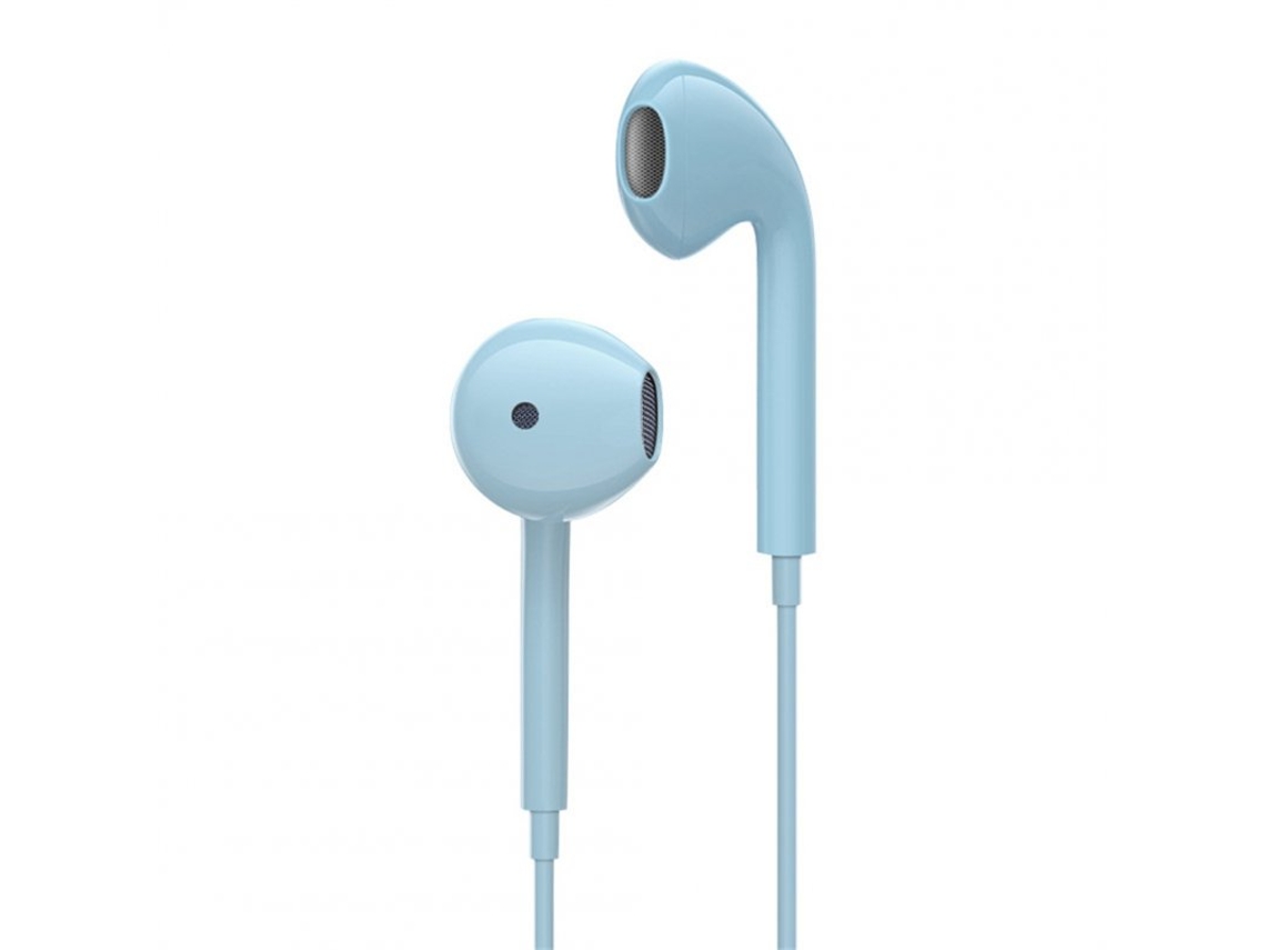 Auriculares com Fio com Microfone Chamadas Viva-Voz Subwoofer Música Tampões de Ouvido Azuis