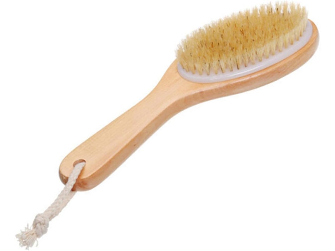 Escova De Banho Madeira Com Cerdas Naturais, 25x7 Cm, Cerdas Médias, Esfoliante, Massageadora Corporal, Suave Para A