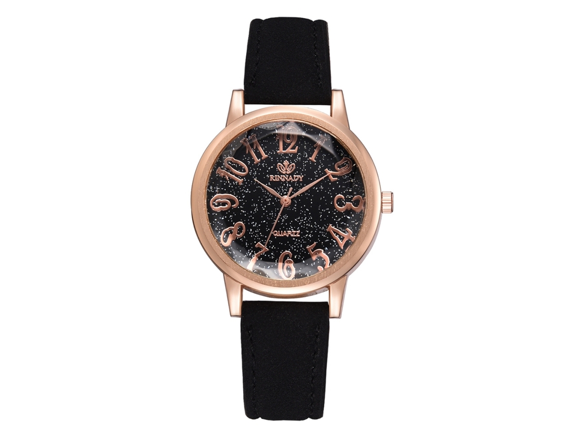 Relógio de Pulso Feminino Clássico de Moda Digital de Couro Pu com Mostrador Redondo Quartzo Preto