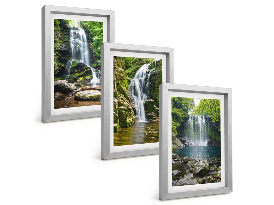 Quadros Decorativos Para Paredecachoeiras, Arredores Verdes Moldura Prateada Quadros Para O Escritório Espelharte (3 Peças 20x30 Cm)