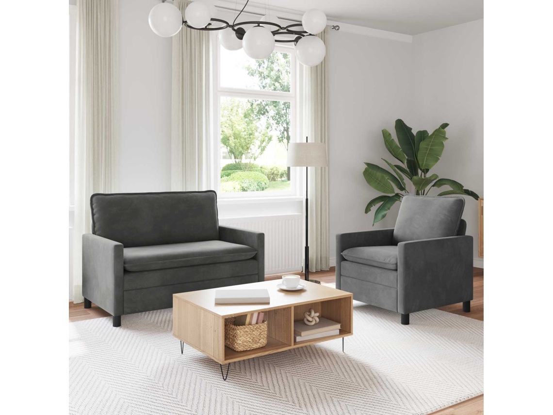 Vidaxl Conjunto De Sofás 2 Pcs Cinzento-escuro Veludo