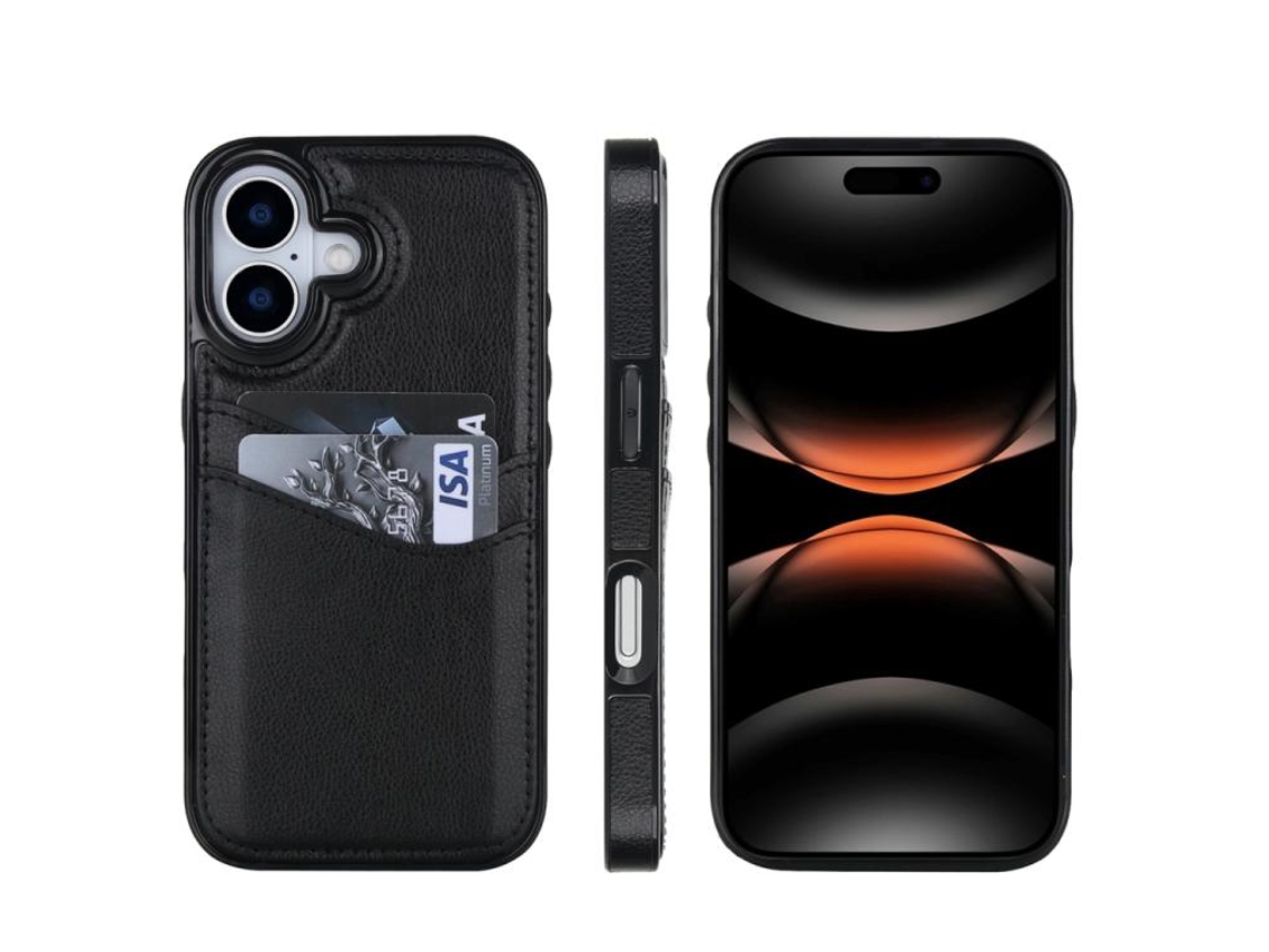 Capa De Couro Cor Lichia Para Iphone 17 Com Compartimento Para Cartão
