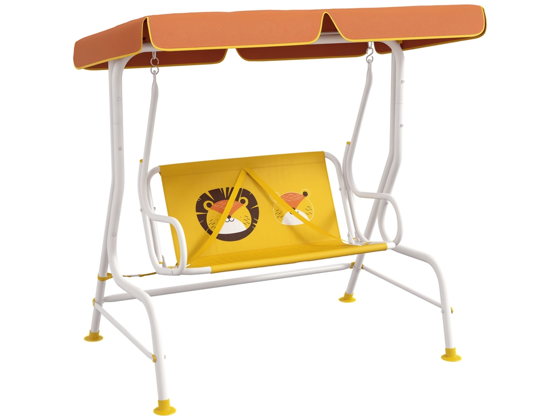 Balancim Jardim BTFORUS, 2 lugares, estampa de leão, toldo ajustável, 60kg, 110x70x110cm, amarelo