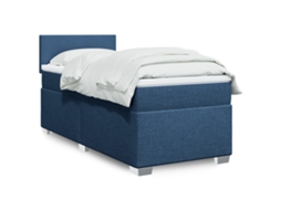 Vidaxl Cama Com Molas/colchão 90x200 Cm Tecido Azul