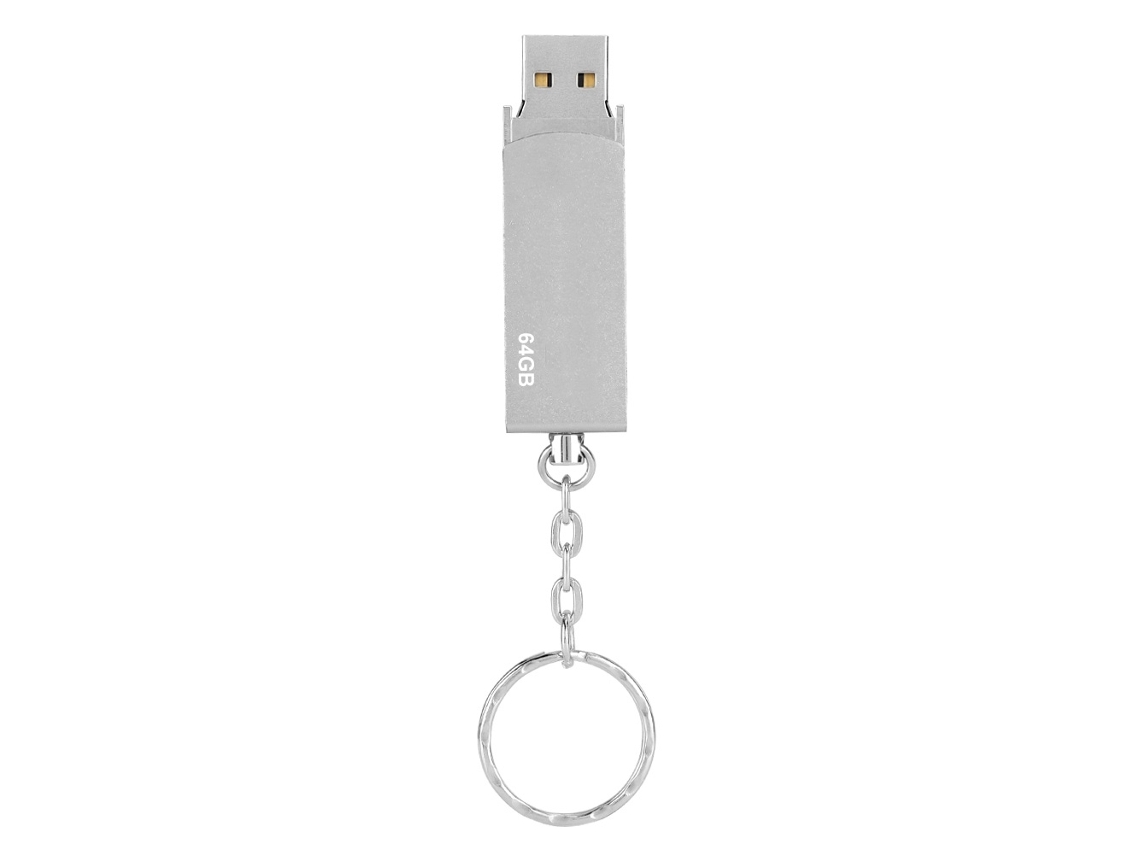 Ultra Fino Pen Drive De Metal 64g, À Prova Dágua Com Chaveiro Em Rotação Prateado Luz Dourada