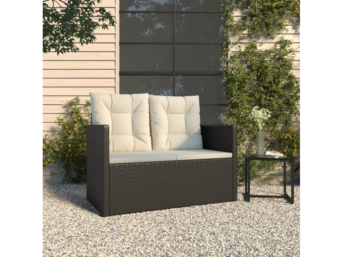 Banco de Jardim com Almofadas 105 Cm Vime Pe Preto Dkd Home Decor