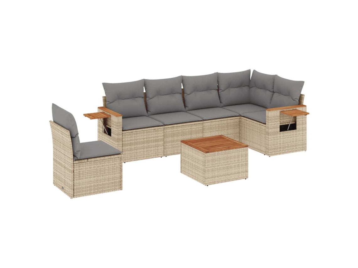 Conjunto de 7 sofás para jardim com almofadões Vime Pe Bege MAISON EXCLUSIVE (7 peças)