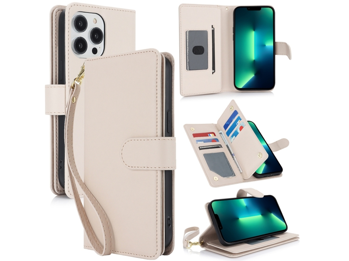 Capa Carteira De Couro Para Iphone 13 Pro - Com Rfid - Para Vários Cartões