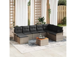 Vidaxl Conjunto De Sofá De Jardim 9 Pcs Cinzeto Vime Pe