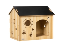 Casa de Madeira para Cães Casa para Animais de Estimação com Porta Dianteira Desenhos 69x50x58,5cm Madeira e Preto Ge