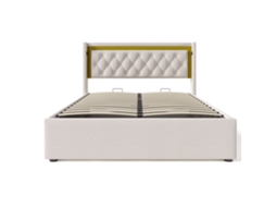 Cama De Casal Estofada 140x200 Cm Com Cabeceira Led, Algodão Bege