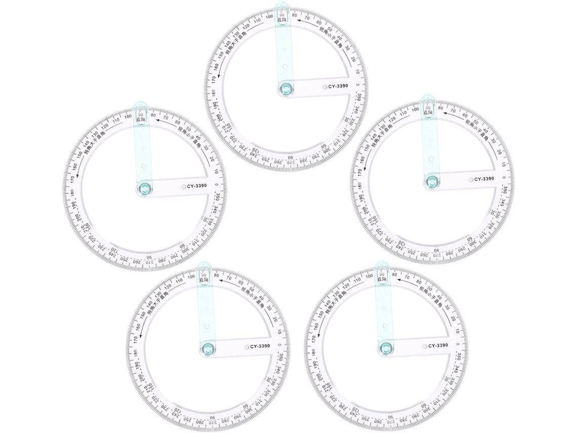 Conjunto De 5 Peças De Transferidor Circular Transparente Para Ângulos