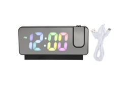 Reloj Despertador Proyección Led Digital Con Espejo Brillo Ajustable Recargable Modo 12h/24h Snooze Negro