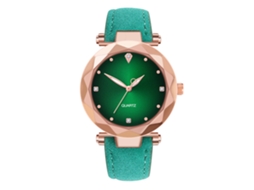 Relógio de pulso feminino simples com pulseira de couro PU, movimento de quartzo (verde)