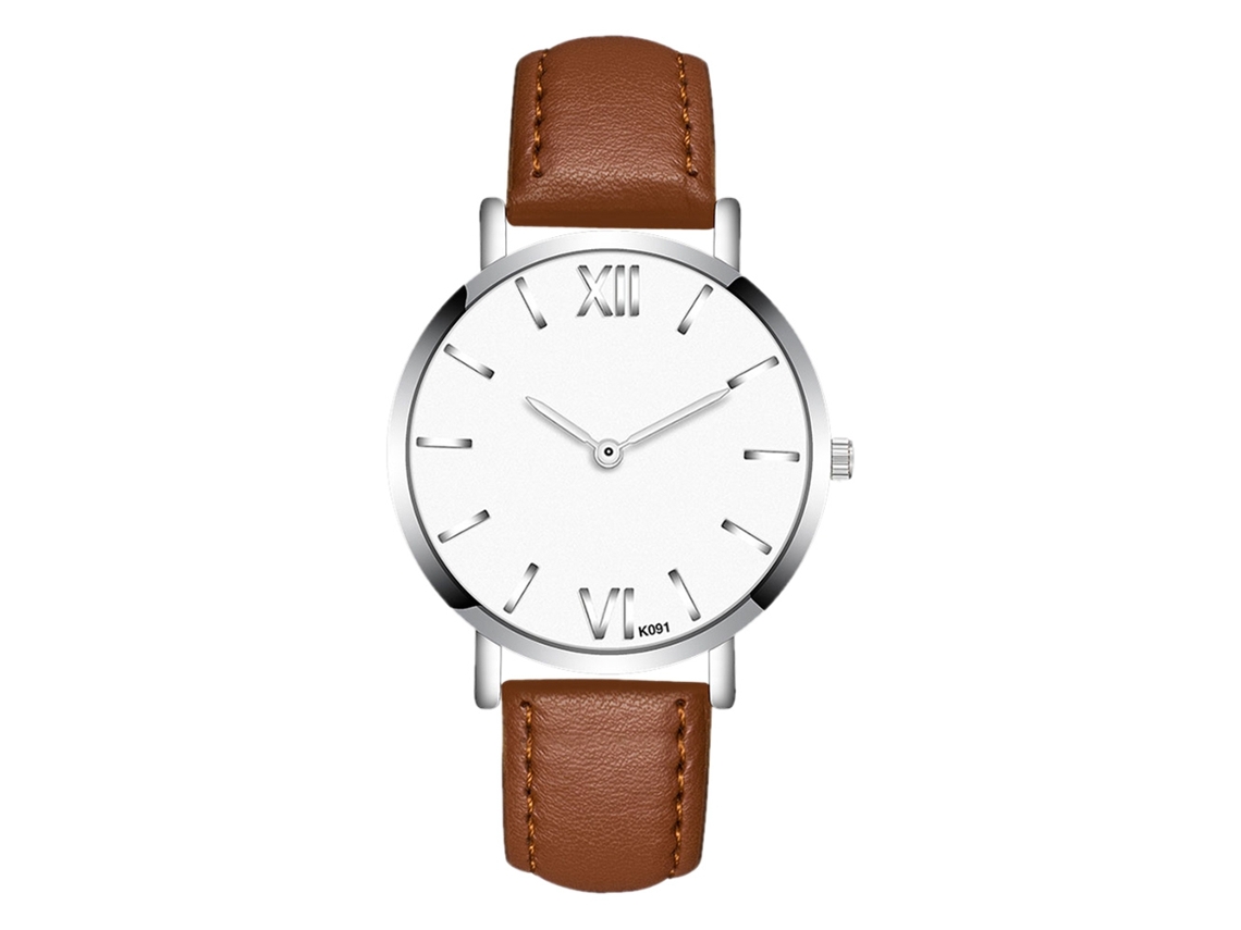 Relógio de Pulso Masculino de Couro Moda Display Analógico Quartz Negócio Café Claro