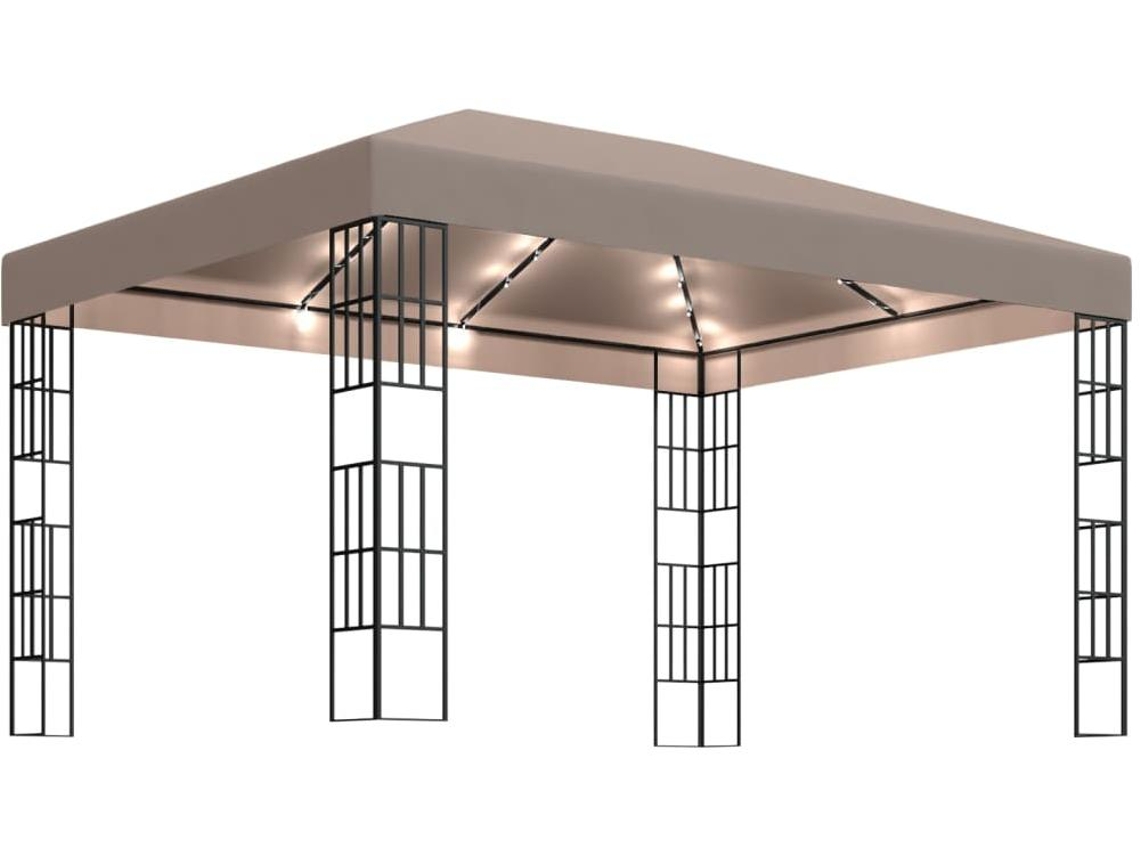 vidaXL Gazebo com cordões de luzes LED 4x3 m cinza-acastanhado